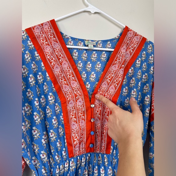 J. Crew V-Neck Cover-Up in Classic Block Blue and Red Floral Maxi Dress Vintage - Picture 5 of 16